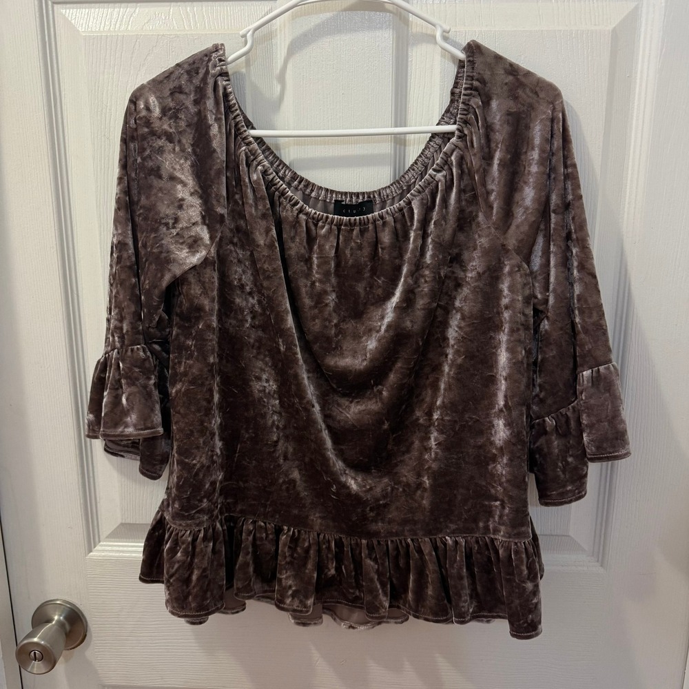 Sanctuary Anthropologie M Velvet Off Shoulder Bell Sleeve Ruffle Peplum Top Boho